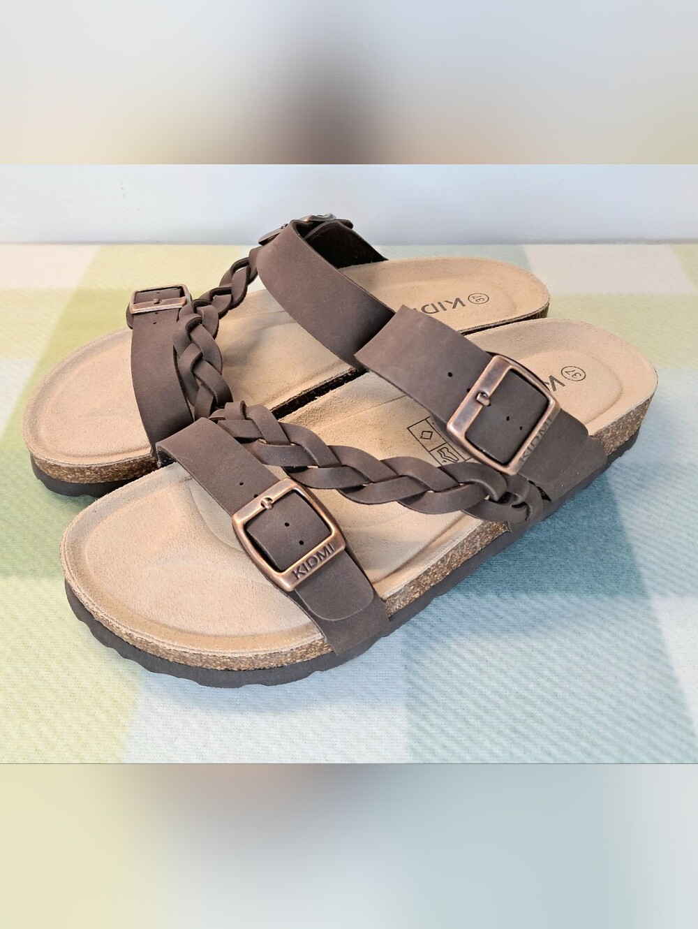Kidmi Women's Cork Footbed Brown Slip On/Slide Adjustable Sandals Size 7 NEW